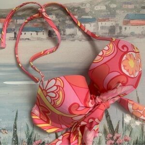 New Aerie Pink Coral Boho Print Wrap Around Tie Bikini Top🏝️